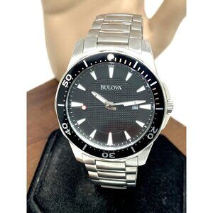 Bulova Men's Watch 98B328 Quartz Black Dial Date Silver Stainless Steel 42mm
